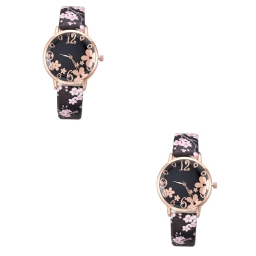 LIFKOME 2stücke Damen Uhr Mit Pflaumenblüten-Muster Armbanduhr Für Als Zu Weihnachten Geburtstag Und Komfortablem Material von LIFKOME