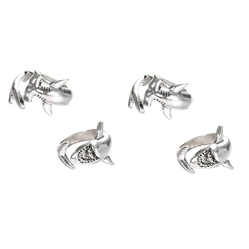 LIFKOME 2 Sätze Großer Weißer Hai-ring Runder Daumenring Offener Tierring Offener Knöchelkreis Verstellbarer Knöchelring Paar Knöchelring Offene Daumenringe Legierung Silver 2 Stück * 2 von LIFKOME