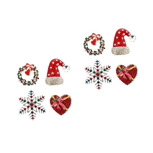 LIFKOME 2 Sätze Teiliges Weihnachtsbroschen Für Damen Lustige Schmuck Anstecker Mit Funkelnden Strasssteinen Form Von Weihnachtsmütze Herz Schneeflocke Und Festliche 4 Stücke * 2 von LIFKOME