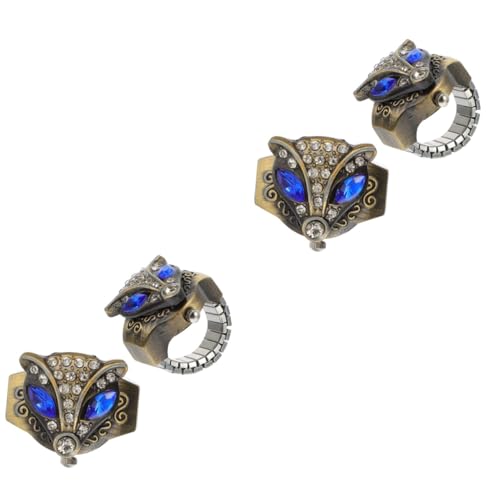 LIFKOME 4stücke Vintage Finger Uhr Für Damen Und Herren Kreative Elastische Ringuhr Mit Fuchs-design Und Blauen Augen Praktisch Und Langlebig Für Zu Anlässen von LIFKOME