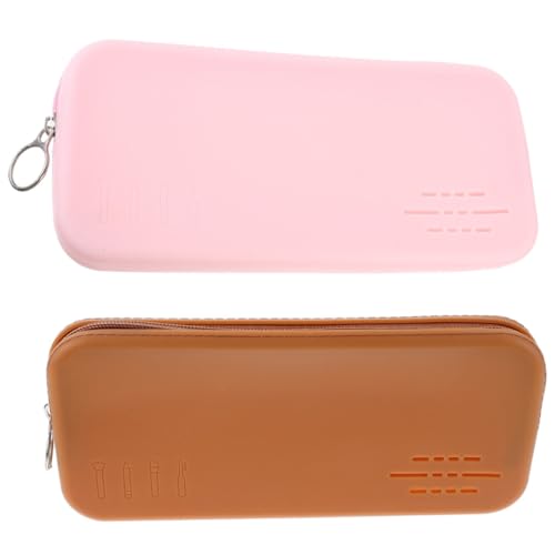 LIFKOME 2 Stck Silikon Make Up Tasche Tragbare Kosmetiktasche Schminktasche für Frauen Reise Make Up Pinsel Aufbewahrung Bpa Frei Leicht zu Reinigen Braun und Hellrosa von LIFKOME