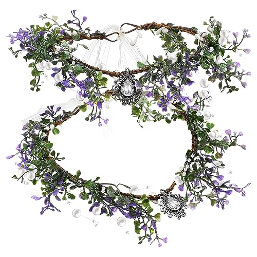 LIFKOME 2 Stück Blumenkrone Für Frauen Und Mädchen Blumenstirnbänder Blumenmädchen-Kopfschmuck Braut Brautjungfer Blumenkopfbänder Haarkranz Zubehör Tiara Für Kleine Mädchen von LIFKOME