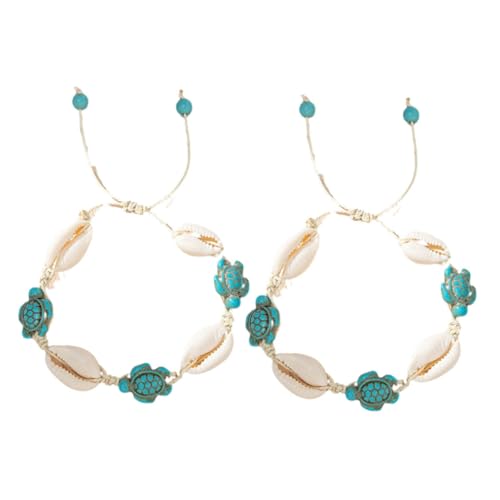 LIFKOME 2 Stück Boho Fußkettchen mit Muschel und Meeresschildkröte Verstellbares Armband Handgefertigter Strand und Urlaubsschmuck Bunte Farben Natur Accessoire für Damen von LIFKOME