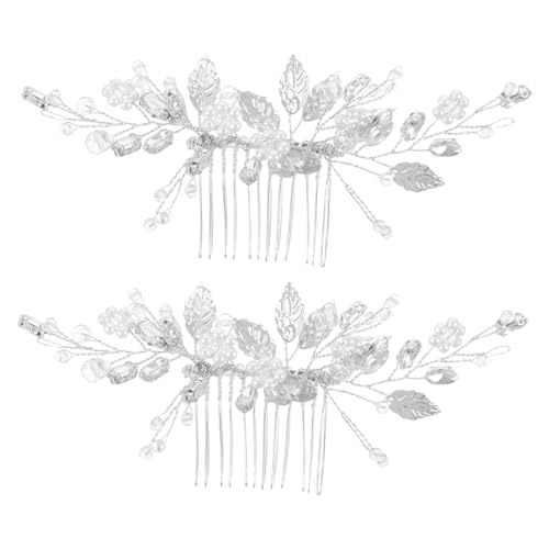 LIFKOME 2 Stück Eleganter Braut Haarkamm Silber mit Perlen und Kristallen Leichter Hochzeit Haarschmuck Blattdesign Komfortabler Hochzeitsschmuck für Frauen und Mädchen Festlicher Braut von LIFKOME