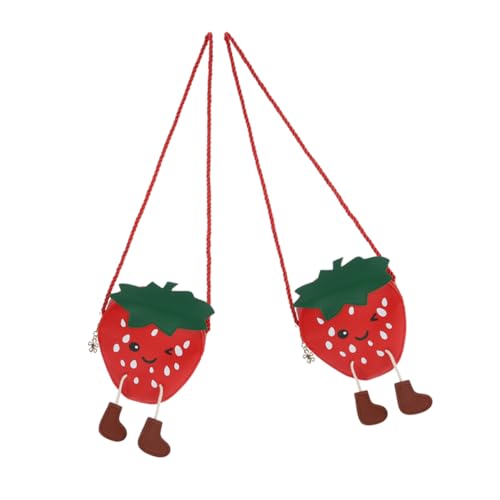 LIFKOME 2 Stück Niedliche Erdbeer Umhängetasche Für Kinder Pu Schultertasche Mit Verstellbarem Gurt Praktische Handtasche Für Kleine Mädchen von LIFKOME