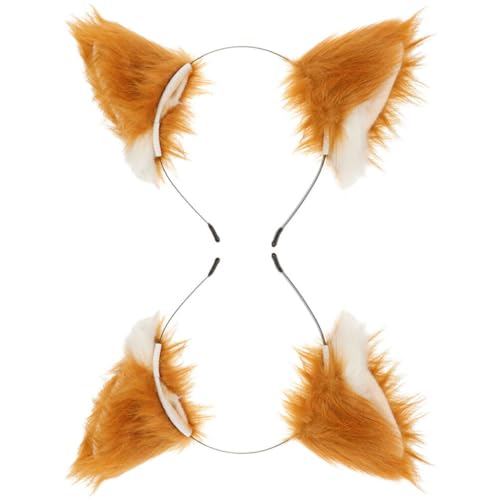 LIFKOME 2 Stück Fuchsohren Stirnband Plüschtier Cosplay Ohren Haarband Niedliche Cartoon Katze Hundeohren Kopfbedeckung Halloween Cosplay Party Kopfbedeckung Weihnachten Haarschmuck von LIFKOME