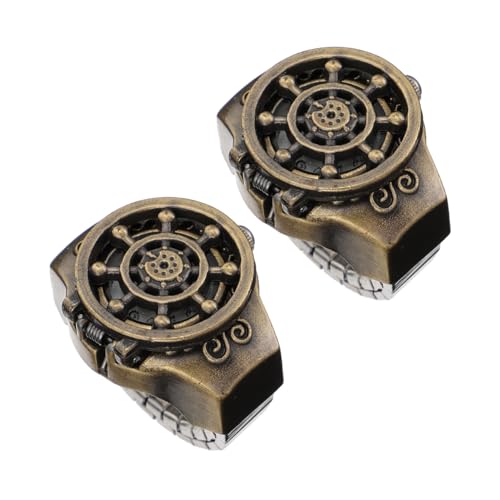 LIFKOME 2stücke Vintage Finger Ring Uhr Schmuckuhr Damen Modeuhrring Dekorative Uhr Flip-Open Cover Uhrenring von LIFKOME