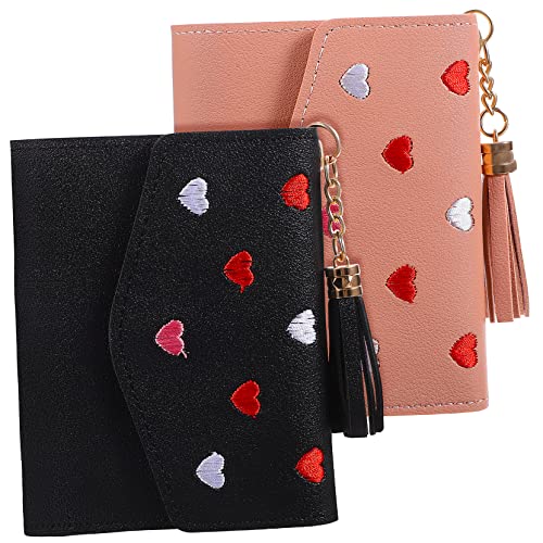 LIFKOME 2stücke Pu Geldbörsen Mit Gesticktem Herzmuster Kurzformat Kartenfächer Und Fächer Für Münzen Für Damen Für Alltag Und Besondere Anlässe von LIFKOME