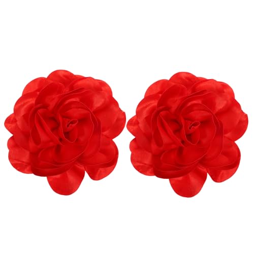 LIFKOME 2 Stück Große Handgefertigte Satin Blumenbrosche Rote Rosenblüten Anstecknadel für Damen Vielseitiges Modeaccessoire für Hochzeit Party Mantel Kleid und Tasche von LIFKOME