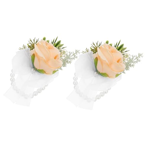 LIFKOME 2stücke Handgelenk Corsage Armbänder Für Hochzeiten Accessoire Für Braut Und Brautjungfer Für Partys Fotografie Und Besondere Anlässe Champagnerfarbene Blumendekoration von LIFKOME