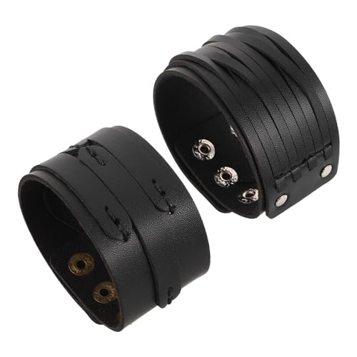LIFKOME 2 Stück Herren Punk Armband aus PU Breites Vintage Cuff mit Nieten Verstellbares Retro Style Wickelarmband für Alltag und Party von LIFKOME