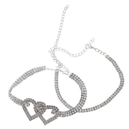 LIFKOME 2 Stück Herz Fußkettchen Damen mit Funkelnden Strasssteinen Silberfarbene Fußkette Schmuck für Sommer Strand Romantisches für Frauen Verstellbar und Modisch von LIFKOME