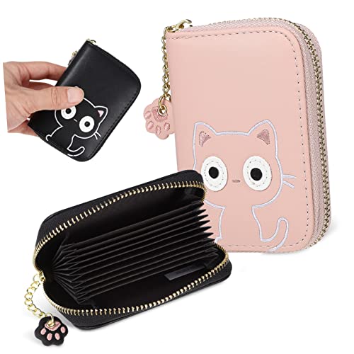 LIFKOME 2stücke Kleine Geldbörsen Für Damen Kartenhalter Mit Katzenmuster Reißverschluss Münzgeldbörse Aus Pu- Kartenetui Mit Fächern von LIFKOME