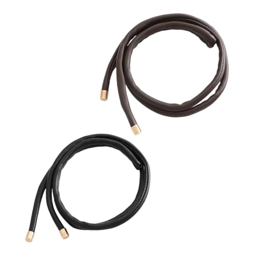 LIFKOME 2 Stück Leder Haargummis Pferdeschwanz Halter Verstellbar Komfortabel Eleganter Haarschmuck für Damen Schwarz und Dunkelbraun von LIFKOME