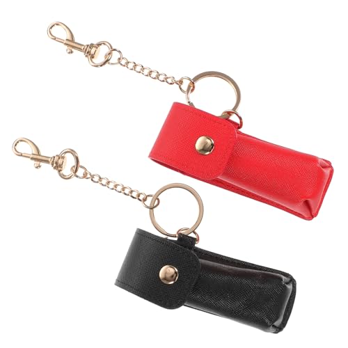 LIFKOME 2 Stück Lippenstift Schlüsselanhänger Tasche Tragbarer Lip Balm Halter Robuste Aufbewahrungstasche in Rot und Schwarz für Damen und Mädchen Kompakt und Langlebig von LIFKOME