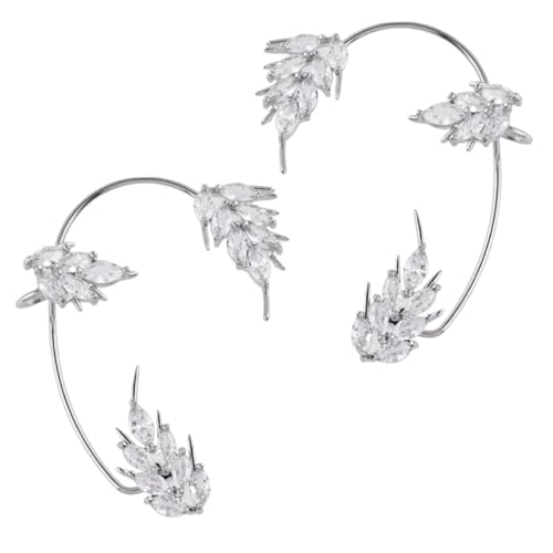 LIFKOME 2 Stück Modische Ohrklemme Damen Ohrclips Nicht piercing Ohrschmuck Zirkonia Federdesign Komfortabel für Alltag und Festliche Anlässe von LIFKOME