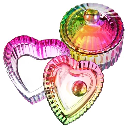 LIFKOME 2 Stück Nagelkunst Dappen Schalen mit Deckel Kleine Bunte Kristallgläser in Herz Rundform Multifunktionale Aufbewahrung für Monomer Perlen Strasssteine und Nail Art Zubehör von LIFKOME
