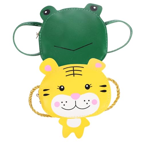 LIFKOME 2 Stück Niedliche Mädchen Umhängetasche Cartoon Frosch und Tiger PU Kleine Schultertasche für Kleinkinder und Münzfach Geschenkidee von LIFKOME