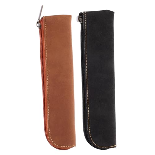 LIFKOME 2 Stück PU Federmäppchen Stiftetasche mit Reißverschluss für Mädchen Kosmetiktasche aus Robustem Pu Leder in Schwarz und Braun Kompakt und Tragbar für Schule und Alltag von LIFKOME