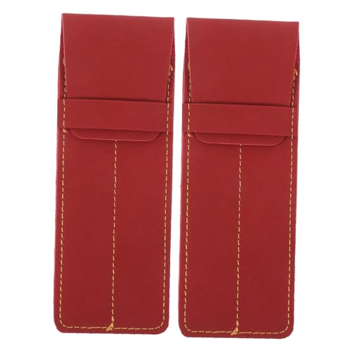 LIFKOME 2 Stück PU Leder Pen Sleeve Stifthalter Kompakt Tragbar Robust Vintage Weinrot für Büro Schule Pflegepersonal von LIFKOME