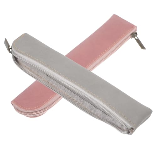 LIFKOME 2 Stück PU Pencil Case Teiliges Dünnes Verschleißfestes Federmäppchen mit Reißverschluss Stifteetui für Erwachsene Vielseitige Kosmetiktasche Rosa Praktische Aufbewahrung für Büro von LIFKOME