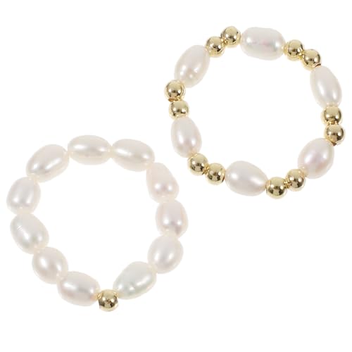 LIFKOME 2 Stück Perlenringe Fingerringe Stretch-Perlenringe Verstellbare Ringe Damen Geburtstagsgeschenk Perlenschmuck Für Geschenke Und Dekoration von LIFKOME