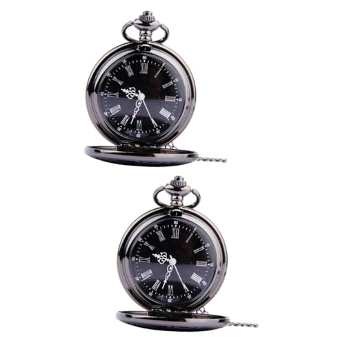 LIFKOME 2stücke Retro Dual Display Taschenuhr Mit Römischen Und Arabischen Ziffern Vintage Steampunk Design Schwarzes Zifferblatt Dünne Kette Für Männer Und Frauen Als Zur Feier Für von LIFKOME