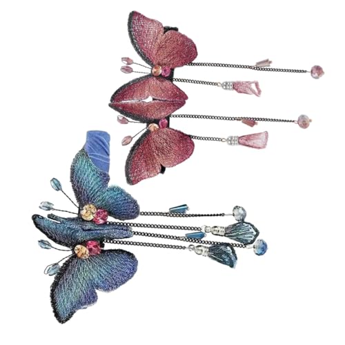 LIFKOME 2 Stück Schmetterling Haarspangen mit Quasten Modische Haarklammern für Damen Farbige Accessoires in Blau und Rot Langlebig Stilvoll für Teenager und Erwachsene von LIFKOME