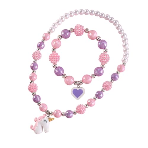 LIFKOME 2 Stück Schmuck Einhorn Anhänger Armband und Halskette Elastisch Niedliche Halsdekoration für Junge Mädchen Bequem Langlebig Feine Verarbeitung Praktisches von LIFKOME