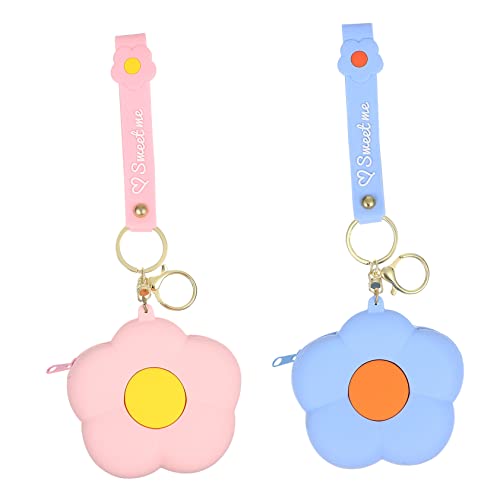 LIFKOME 2er-Pack Geldbörse für Damen Aus Silikon in Cartoon-blumenform mit Reißverschluss Handschlaufe Kopfhörertasche Schlüsselanhänger Lippenstift von LIFKOME