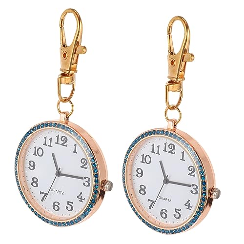 LIFKOME 2stücke Taschenuhr Schlüsselanhänger Clip Taschenuhr Schlüsselbund Mit Strass Verzierung Unisex von LIFKOME
