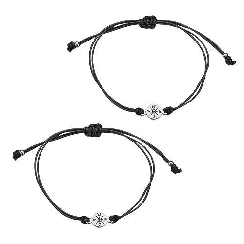 LIFKOME 2 Stück Teiliges Geflochtenes Armband Verstellbare Retro Freundschaftsarmbänder aus Wachsschnur mit Kompass Leichtes Handgelenksband für Damen und Herren Modisches Handgelenksseil von LIFKOME