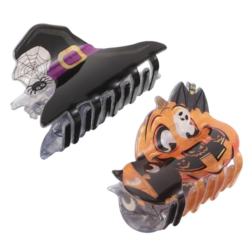 LIFKOME 2 Stück Teiliges Halloween Haarschmuck aus Leichtem Acryl Niedliche Kürbis Hexenhut-krallenklemmen mit Spinnennetz-motiv für Frauen Mädchen Vielseitige Rutschfeste Haaraccessoires von LIFKOME