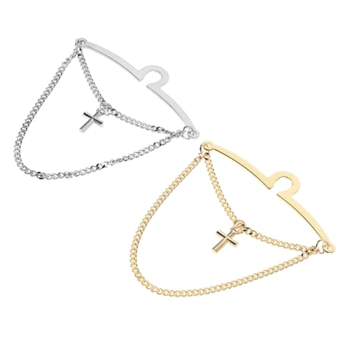 LIFKOME 2 Stück Teiliges Herren Krawattenklammer mit Kreuz-design und Stabiler Gliederkette Anti-rutsch Krawattenhalter für Business Hochzeit und Party Stilvolle Metall-krawattenklammern von LIFKOME