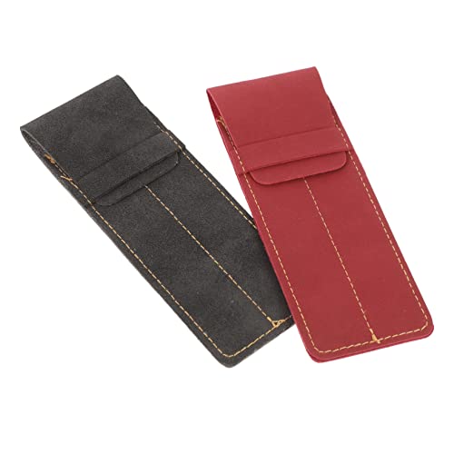 LIFKOME 2 Stück Teiliges PU Leder Stifteetui mit Mattem Vintage Finish Schlankes Federmäppchen für Füller oder Kugelschreiber Kratzfestes Pen Pouch in Schwarz von LIFKOME