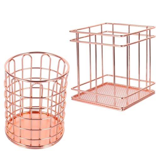 LIFKOME 2 Stück Teiliges Roségold Metall Stifthalter und Make up Pinsel Organizer Eleganter Schreibtisch Behälter für Büro und Schminktisch Kompakter Kosmetik Aufbewahrungsbehälter aus von LIFKOME