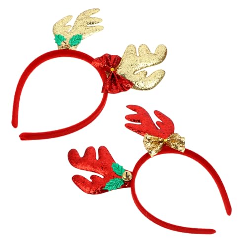 LIFKOME 2 Stück Teiliges Weihnachts-stirnband Damen Geweih Haarreif Glitzer Haarband Leicht Weihnachten Party Geschenk Haarschmuck Festlich Rot Gold von LIFKOME