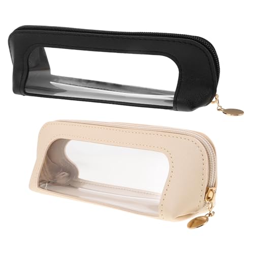 LIFKOME 2 Stück Transparente Make-up Pinsel Tasche PU Kosmetik Organizer Großvolumig Reise Kulturbeutel mit Reißverschluss für Damen Zuhause Büro von LIFKOME