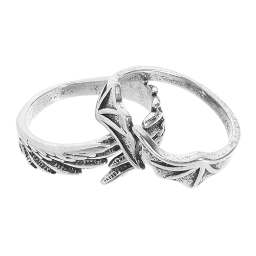 LIFKOME 2 Stück Verstellbarer Offener Schutzengel Teufelsflügel Ring Vintage Schmuck für Damen und Herren Dekorativer Partner-ring für Flexibler Unisex-finger-schmuck von LIFKOME