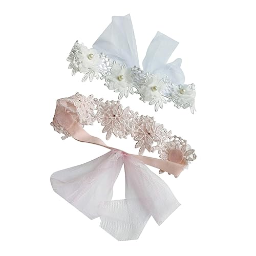 LIFKOME 2stücke Perlen Kopfbedeckung Für Mädchen Stirnbänder Mit Spitze Und Schleife Für Geburtstag Party Fotografieren Weiß Und Rosa Kombination Geeignet Für Junge Mädchen Unter von LIFKOME