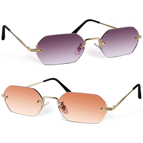 LIFKOME 2 Stück Vintage Rahmenlose Polygonal Sonnenbrille für Damen Herren Leichte Metallfassung Eckige Retro Brille mit PC linsen Stilvolles Design für Outdoor Aktivitäten LIFKOME 2 Stück Vintage Rahmenlose Polygonal Sonnenbrille für Damen Herren Leichte Metallfassung Eckige Retro Brille mit PC linsen Stilvolles Design für Outdoor Aktivitäten von LIFKOME