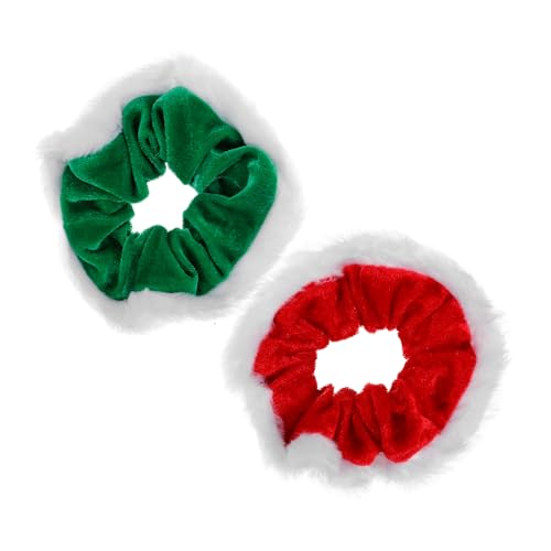 LIFKOME 2stücke Teiliges Weihnachts-haargummis Velvet Mit Und Grünen Fuzzy-kanten Elastische Haargummis Für Und Mädchen Festliche Haaraccessoires Für Weihnachtszeit von LIFKOME