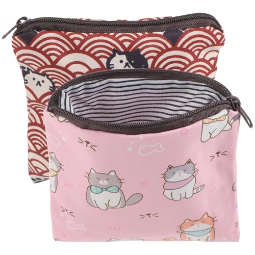 LIFKOME 2 Stück Wiederverwendbare Hygienepads aufbewahrungstasche aus Polyester Tragbar mit Niedlichem Katzenmotiv für Menstruations Stillpads Praktischer Periodenbeutel für Frauen von LIFKOME