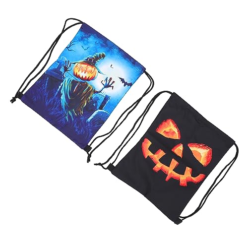 LIFKOME 2stücke Halloween Kordelzug Taschen Aus Wasserdichter Sling Tote Bag Für Sport Reisen Einkaufen Und Halloween-feiern Pumpkins Design Blau Schwarz von LIFKOME