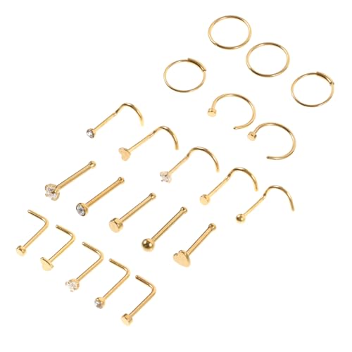 LIFKOME 21 Stck Teiliges Nasenpiercing Schmuckset aus Edelstahl Goldfarbene Nasenringe und Hoops für Damen Modische Nasenringe Vielseitig Kombinierbar für Frauen und Besondere Anlässe von LIFKOME