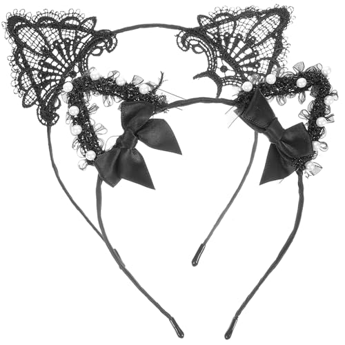 LIFKOME 2stücke Katzenohren Haarreif Mit Spitze Damen Haarschmuck Für Halloween Karneval Und Cosplay Bequeme Und Stilvolle Katzenohren Kopfbedeckung Für Kostümpartys von LIFKOME