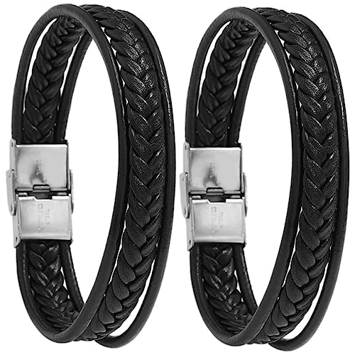 LIFKOME 2stücke Geflochtene Herrenarmbänder Punk-stil Armreifen Lederarmbänder Für Männer Handgelenkketten Für Partys Und Festliche Anlässe von LIFKOME
