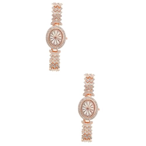 LIFKOME 2St Damenuhr Dekoration ansehen betrachten Uhren Schuluhr für Lehrerinnen Wicklung damenarmbanduhr Ladies Watch strassverzierte Armbanduhr Filigrane Armbanduhr Quarz Rose Gold von LIFKOME