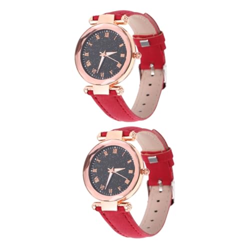 LIFKOME 2stücke Damen Armbanduhr Mit Verstellbarem Lederarmband Design Roter Und Für Und Büro Für Und Mädchen von LIFKOME