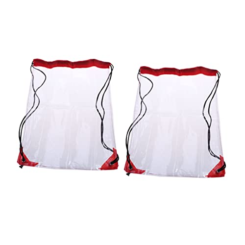LIFKOME 2stücke Transparenter PVC-Kordelzug-Rucksack Großkapazitiv Klarer Kordelzugbeutel Für Damen Outdoor-strandrucksack Für Reisen Und Einkaufen Rot von LIFKOME